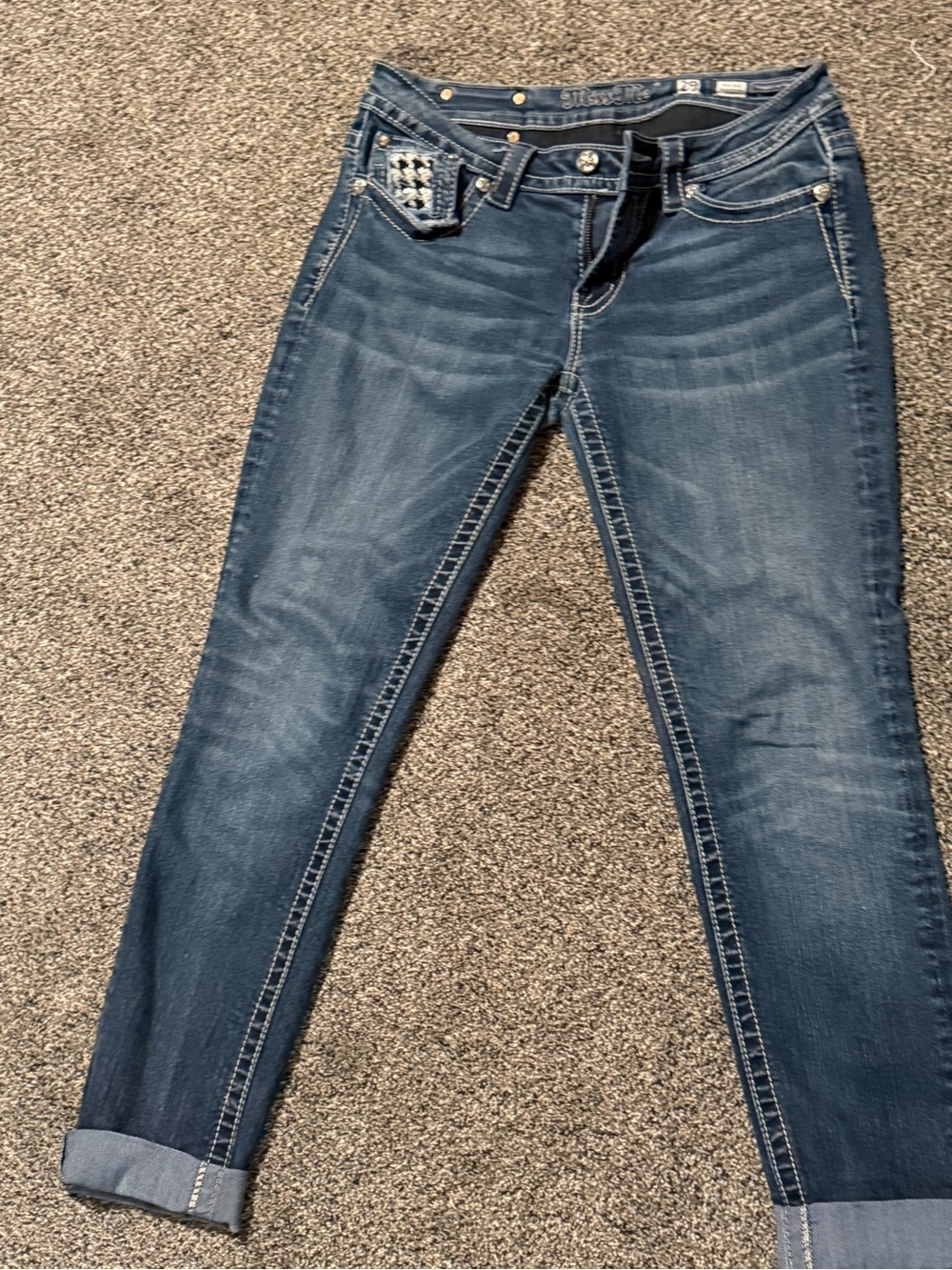 Miss Me Dark Blue Skinny Jeans with Studded Pocket